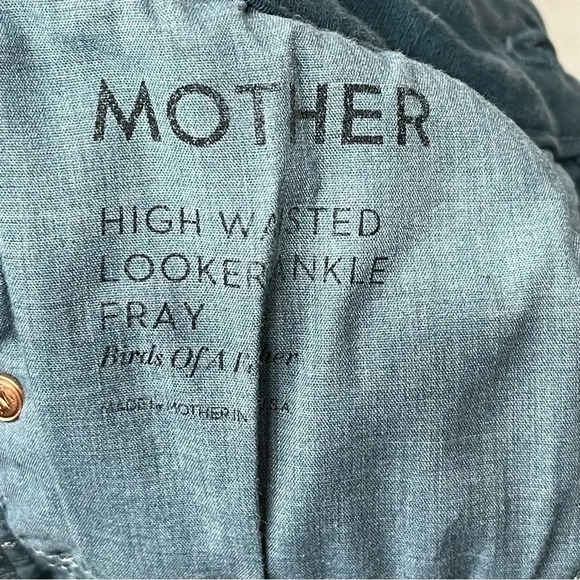 Mother High Waist Looker Ankle Fray. Muted teal blue color. Size 25. - Picture 6 of 9